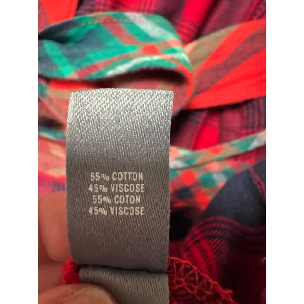 Aerie Plaid Flannel Wrap Robe Red Black Green Tartan Belted Lounge XS/S